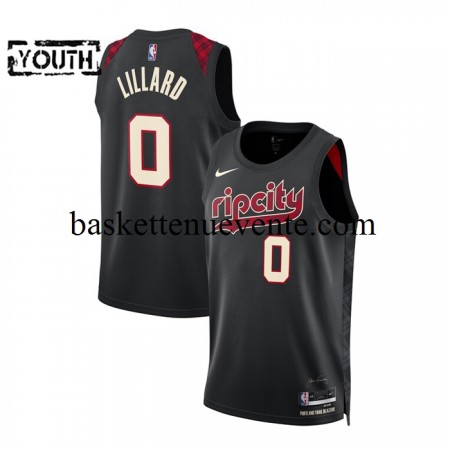 Maillot Basket Portland Trail Blazers Damian Lillard 0 2023-2024 Nike City Edition Noir Swingman - Enfant
